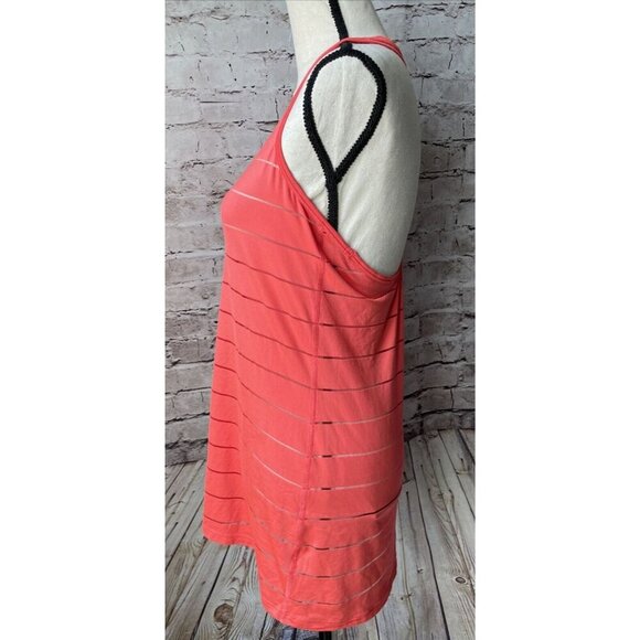 Athleta Orange Racerback Tank Top Thin Sheer Stripes Size ST Small Tall Workout - Picture 3 of 6